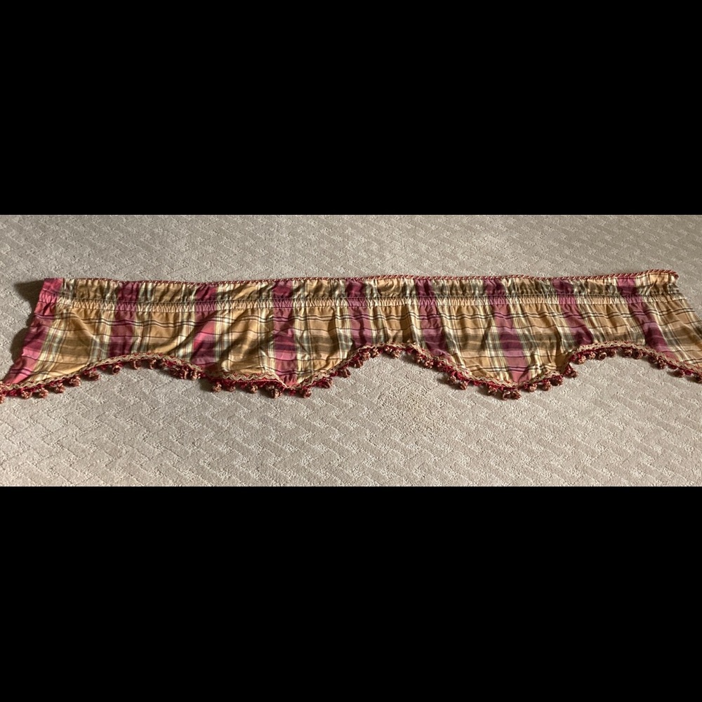 RLF Home French Country Cranberry Yellow Plaid Valance . Red Gold Piping/babbles